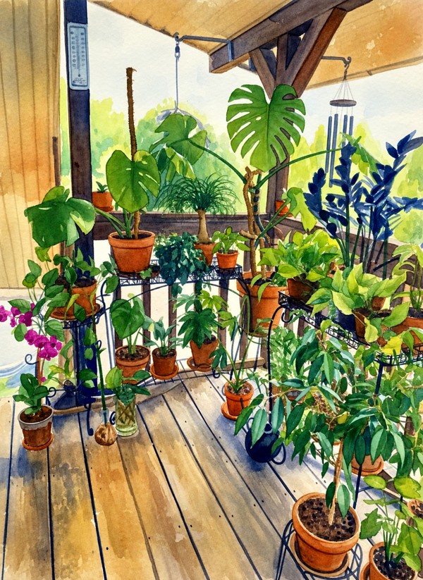 Sunroom Sanctuary botanical artwork planned for a physical lined journal