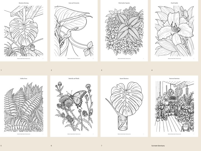 Botanical Coloring Garden — Eight-Page Coloring Book